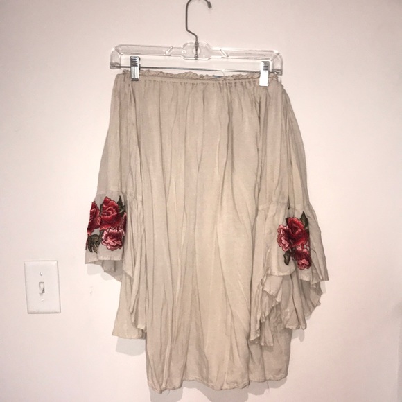 fab'rik Dresses & Skirts - Off the shoulder rose bell sleeves dress